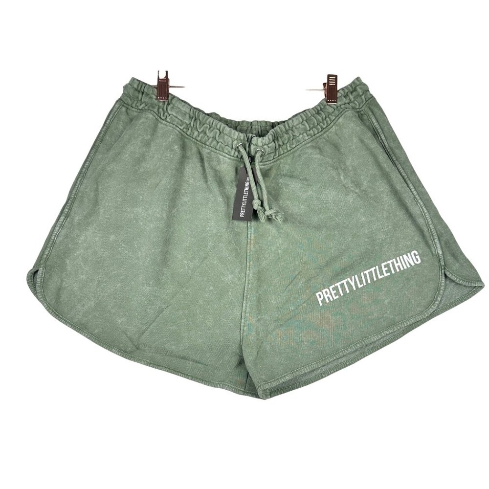 PrettyLittleThing Womens Khaki Washed High Waisted Runner Shorts Sz XL NWT - Picture 2 of 7